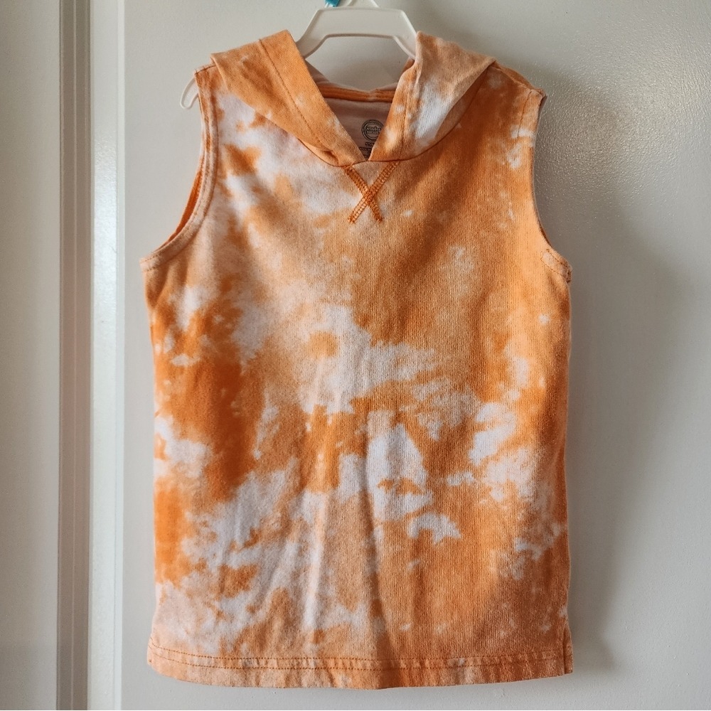 Kid's sz‎ 5T Orange White Tie Dye Sleeveless Hoodie Terry Cloth Top Sring Summer